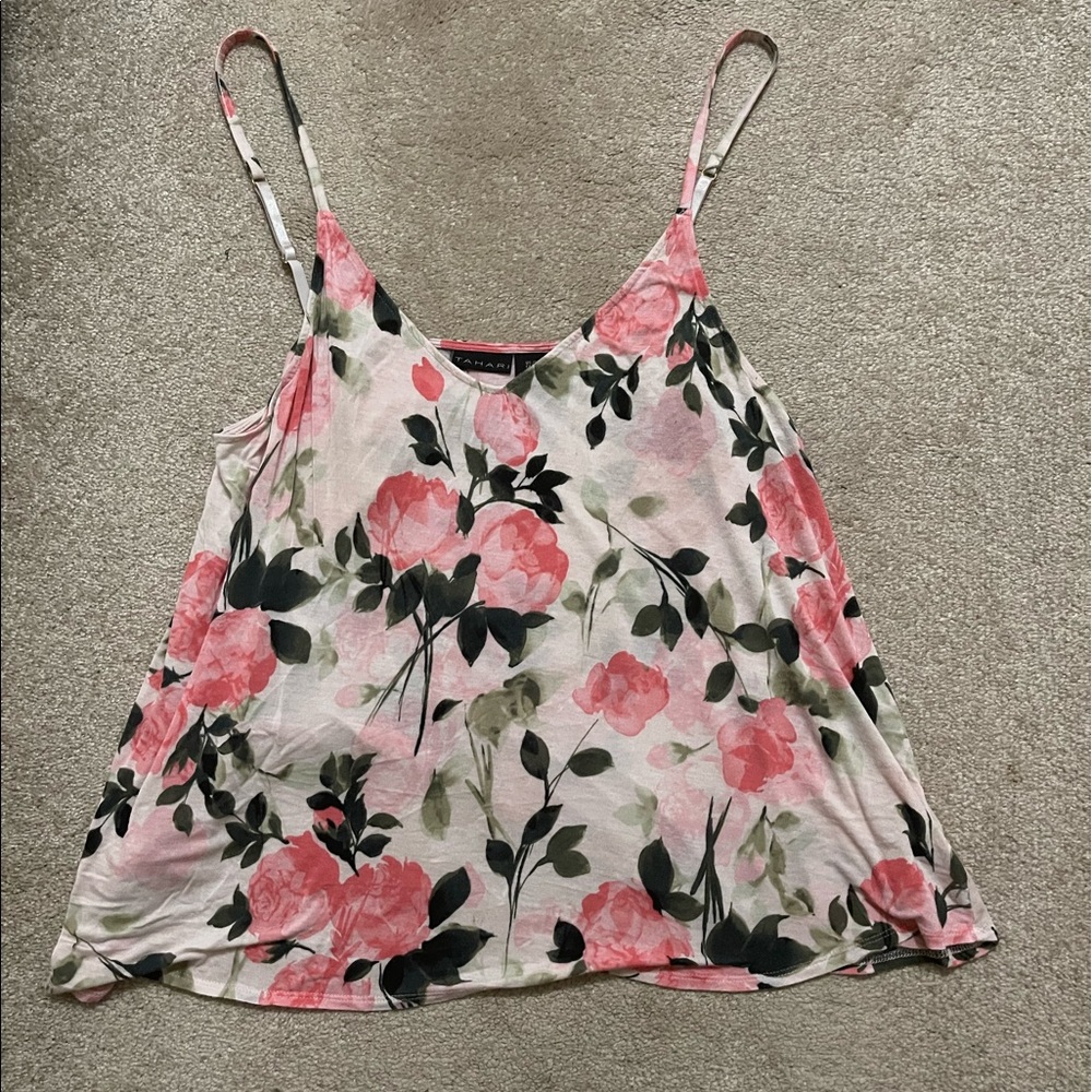 Tahari spaghetti strap cami floral print size XL 95% rayon 5% spandex